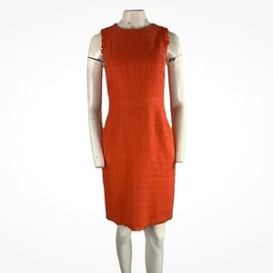 J Crew Sz 2 Tweed Fit & Flare Business Cocktail Dress Orange Cotton Blend